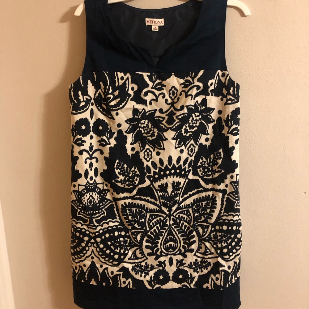Merona Navy and White Mini Dress, 14 - Picture 1 of 4